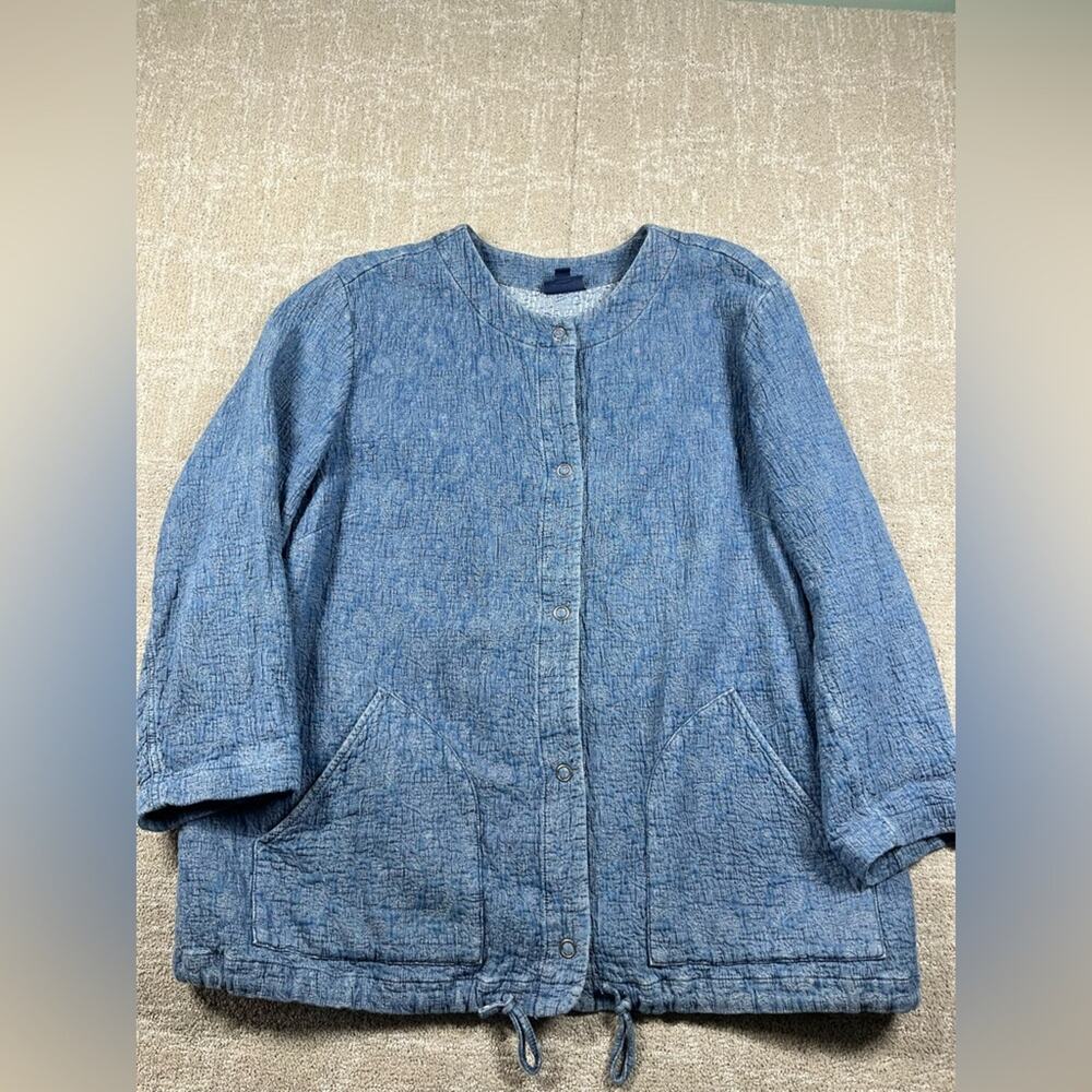 J. Jill River Wash Crinkle JAcket Button Down Waist Down Boho Slouchy Size 2XL
